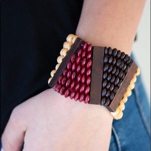 Earthy Wooden Bead Stretch Bracelet NWT - Red, Brown, and Beige Beads